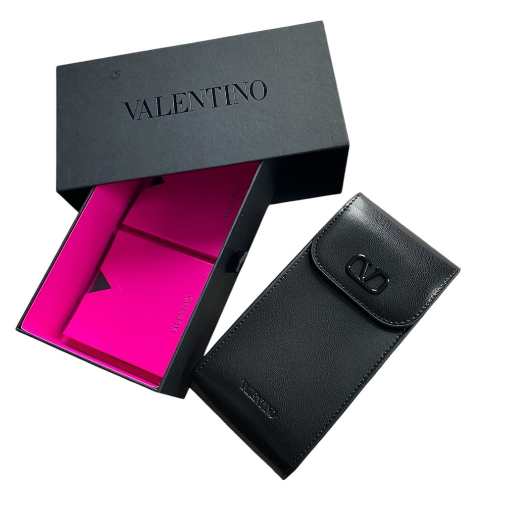 Valentino Black Faux Leather Phone Case Crossbody Sunglasses Case Phone Case